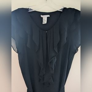 H&M Black Front Ruffle Chiffon Mini Dress US 8